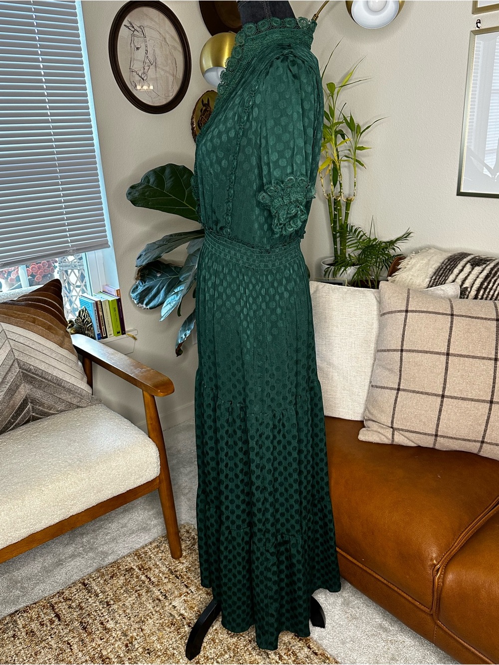 Max Studio Deep Emerald Maxi Dress with Textured Dot Fabric - Picture 5 of 10